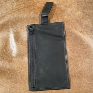 Black Nudo Leather Zippered Pouch With Loop Tab Unisex